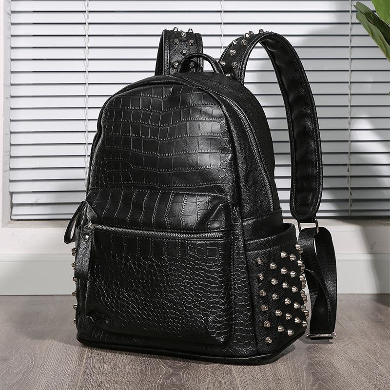 Backpack Men Women Crocodile Pattern Rivet Waterproof Outdoor Travel Bag Student Book Computer Bags