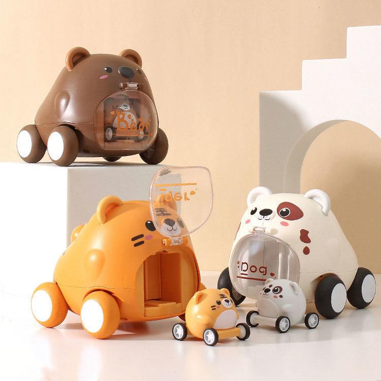 Children's Educational Toys Cartoon Button Catapult Car Toys Small Animal Inertia Toy Car Fall-resistant Cute Pet Modeling Toys