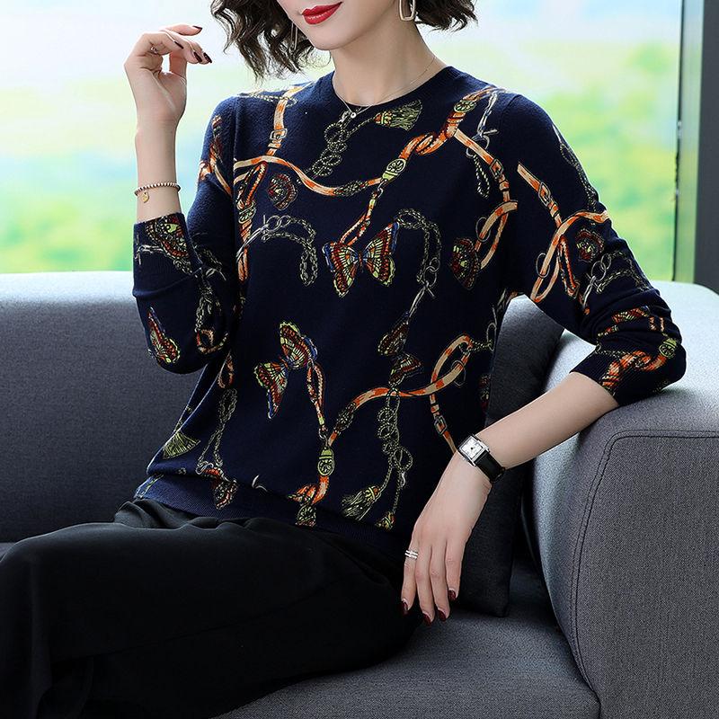 Autumn Winter Women High-end Cashmere Sweater Retro Butterfly Flower Printed Woolen Sweater Soft Warm Plus Size Pullover Sweater Female Causal Jumper