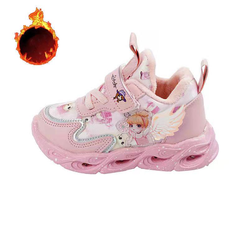 Girls' Shoes Light Up Winter Plush Girls' Sports Shoes Middle and Small Children's Little Girls' Princess Shoes