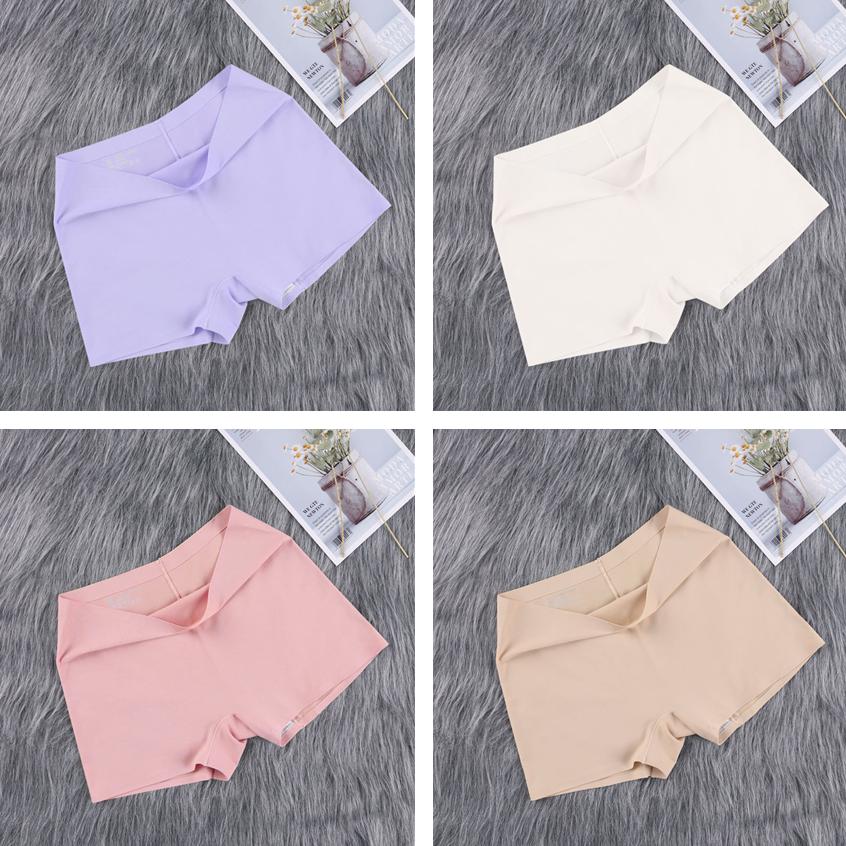 4Pcs/Set Ice Silk Seamless Safety Underpants Large Size Panties Solid Color Boxer Briefs Women's Sports Boxer