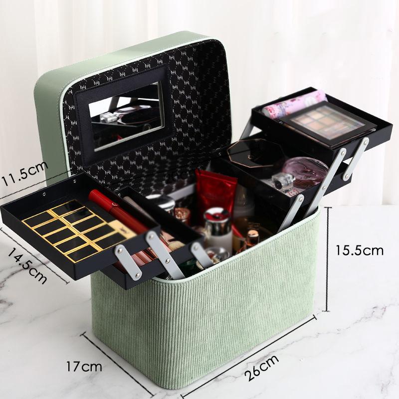 Portable Cosmetic Bag, Large Capacity Advanced Flannel Multi-layer Cosmetic Case Multifunctional Portable Cosmetic Storage Box