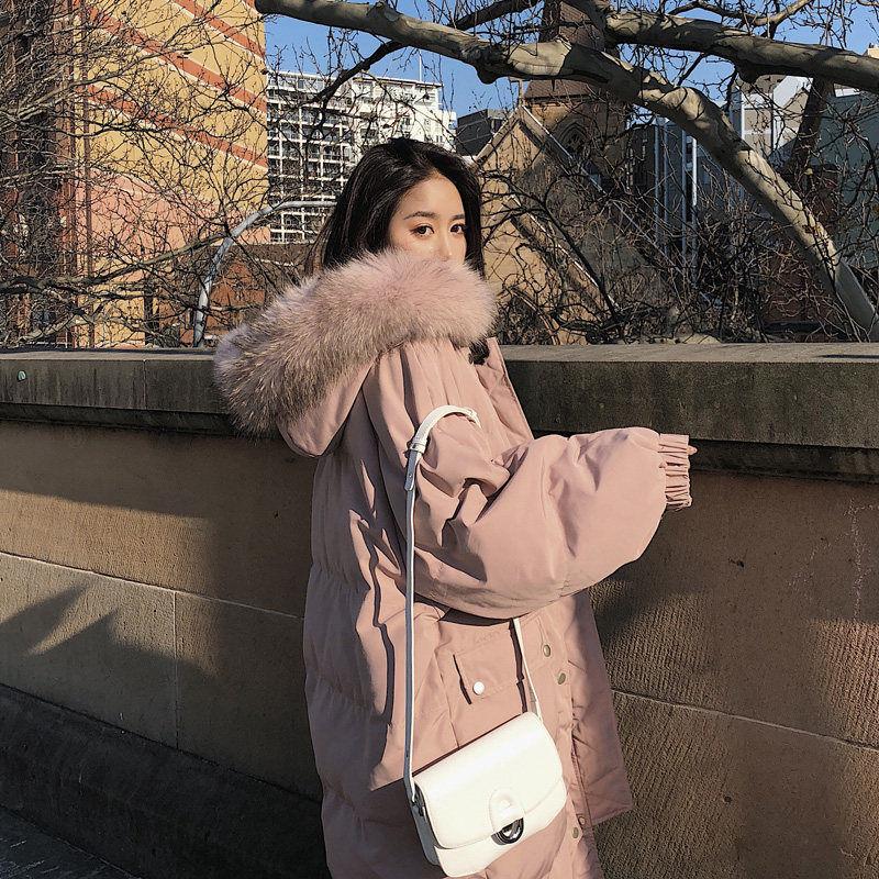 Women's Mid-length Padded Coat Loose and Thick Fluffy Big Fur Collar Down Coat Over-knee Padded Jacket Bread Coat Winter Thick Warm Coat