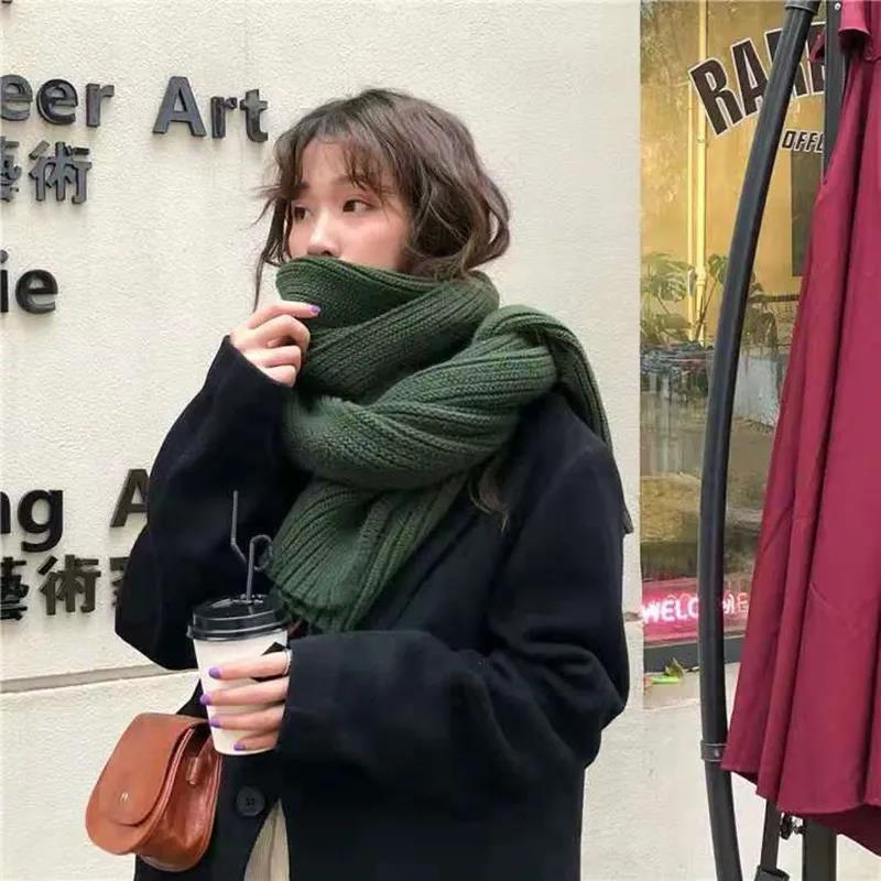 Scarf Female Winter Korean Fashion Solid Color Woven Scarf Thick Warm Wool Couple Scarf Shawl