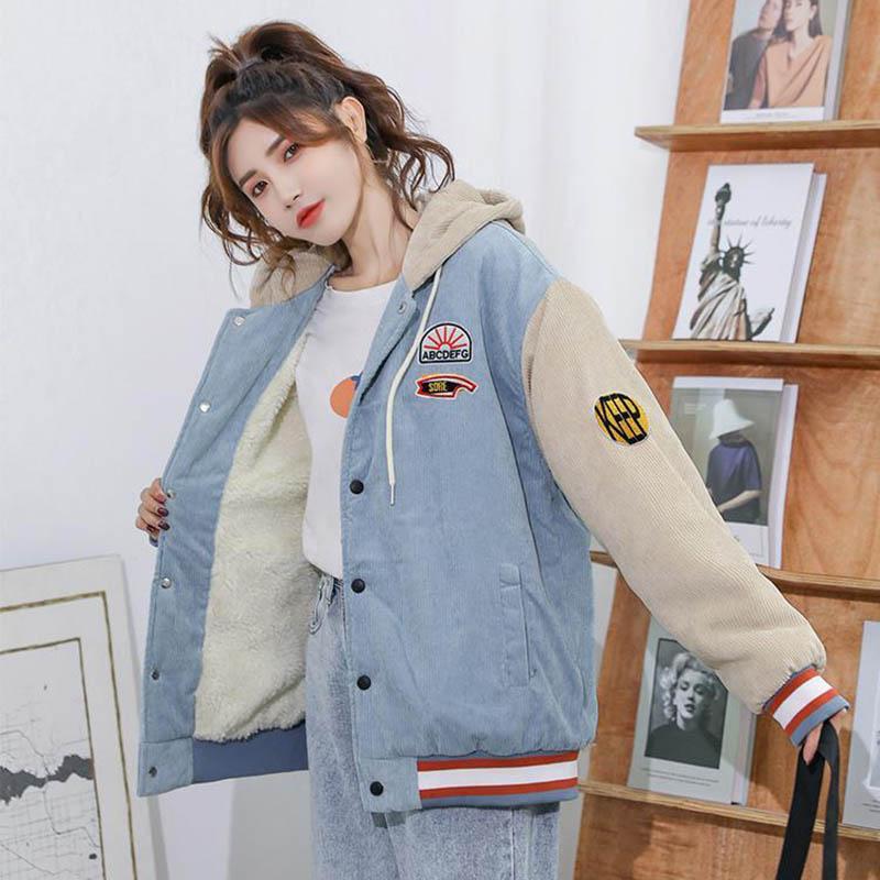 Plus Velvet Thick Coat Female Autumn and Winter Wear Student Korean Version of Wild Corduroy Lamb Hair