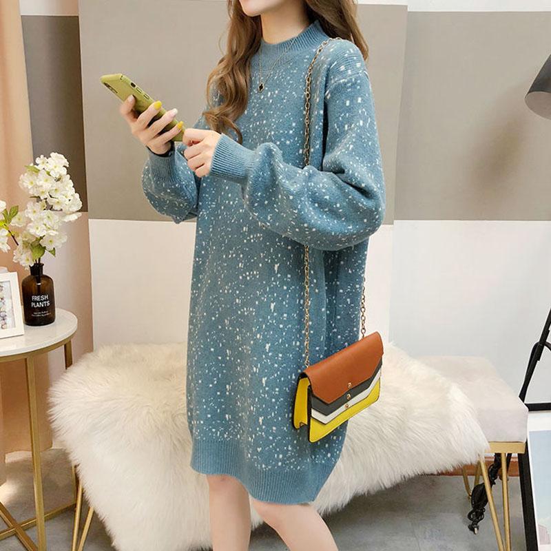 Autumn and Winter Casual Loose Dress Mid-length High-neck Thick Sweater Dress Large Size Knitted Female Base Dress