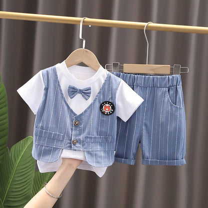 Boys Suits Blazers Clothes for Baby Wedding Formal Party Striped Baby Vest Shirt Pants Baby Kids Boy Outerwear Set 1-6 Years