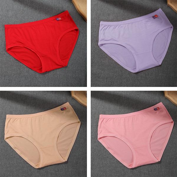 4Pcs/Set Women's Seamless Cotton Panties Solid Color Large Size Mid Waist Causal Soft Briefs