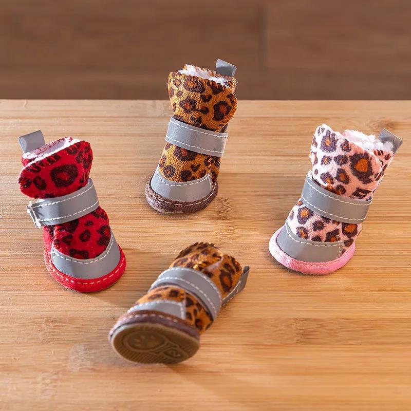 Dog Shoes Four Seasons Small Dog Teddy Pet Shoes Puppy Shoes Anti-skip Velvet Warm Boots A Set of 4 Bichon Shoes  Dog Wear-resistant Snow Boots