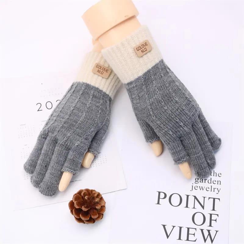 Women's Winter Gloves Warm Thick Touch Screen Half-finger Knitted Woolen Show Two Fingers Working Driving Office Gloves Fingerless Mittens