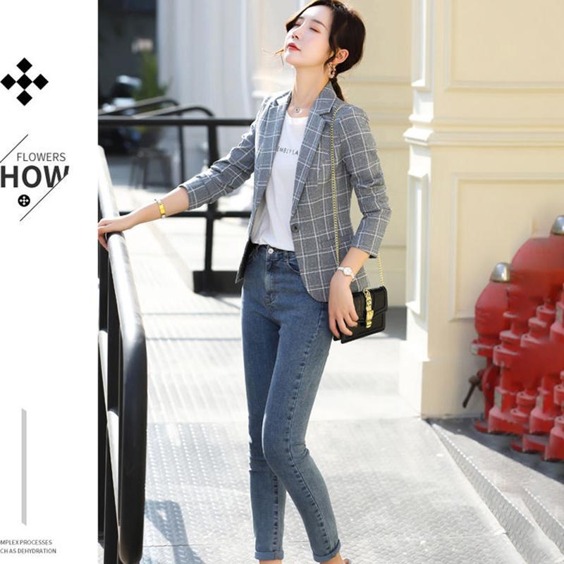 Plaid Jacket Breathable Thin Blazer Temperament Retro All-match Long-sleeved Blouse Women's Self-cultivation Suit Jacket Can Be Worn At Work