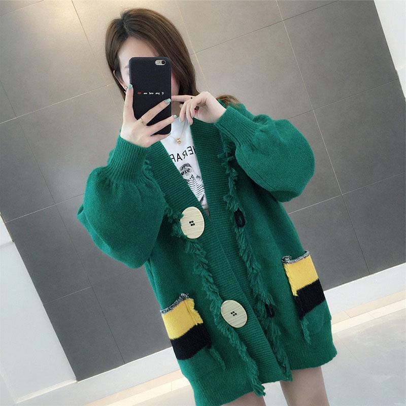 Autumn and Winter Casual Solid Color Sweater Cardigan All-match Thick Coat Loose Blouse