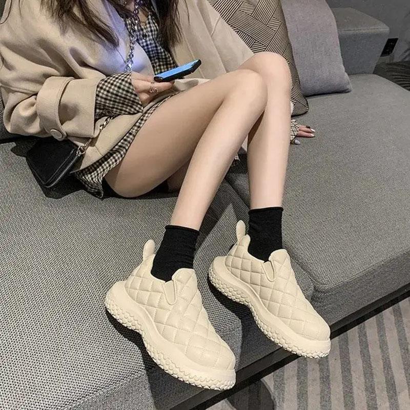 Plush Rhombus Bread Shoes Female Big-toed Shoes Loafers Niche Thick-soled Casual Pineapple Cotton Shoes Winter Shoes Snow Boots