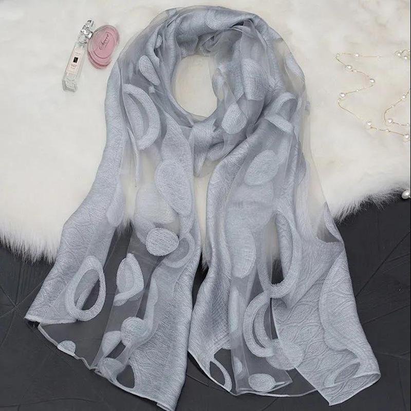 Women's Acrylic Linen Lace Silk Scarf Neck Conver Korean Scarves Long Gauze Scarf Pure Color Wavy Dot Embroidery Cut Flower High Quality Shawl