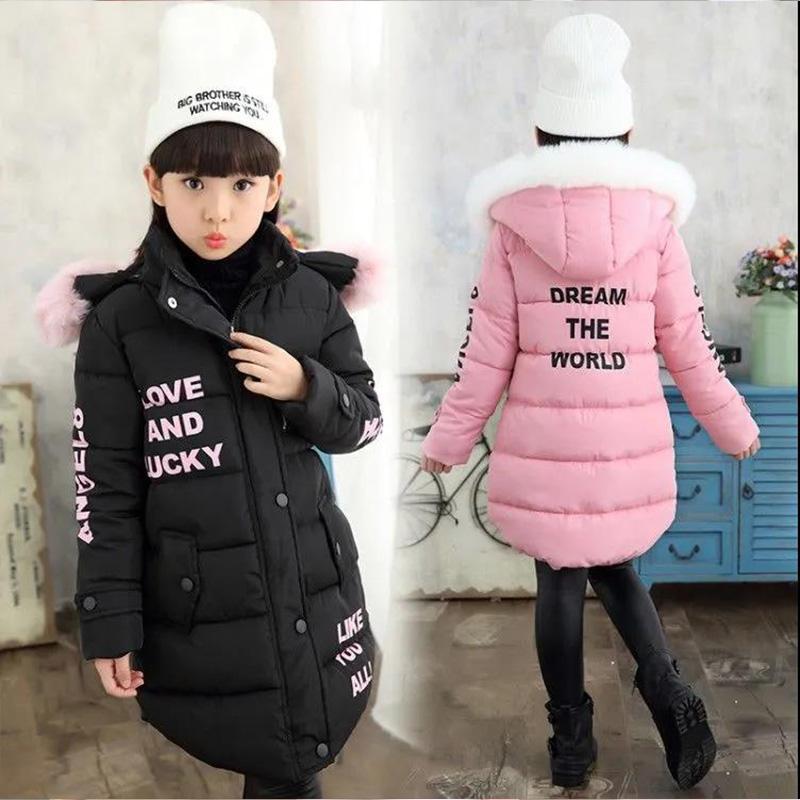 Winter Girl's Cotton-padded Jacket Big Children's Down Jacket Western Style Hooded Padded Coat Baby Mid-length Padded Jacket