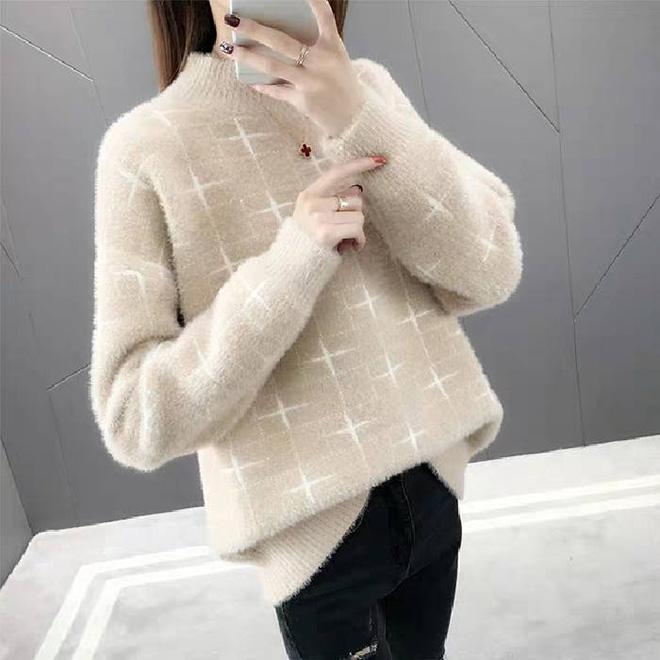 Women Mink Warm Half Turtleneck Pullover Sweater Thick Stretch Knitted Bottoming Shirt Coat