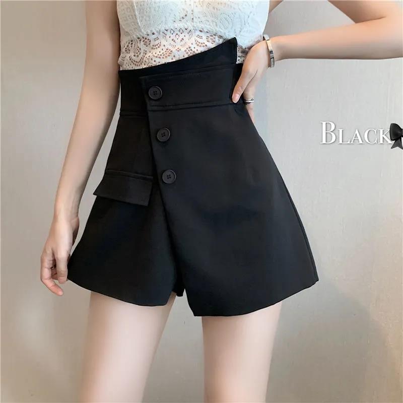 WTEMPO Button Solid Color Irregular Pants Shorts Women Spring and Summer High Waist Slimming Casual Loose A-line Wide-leg Pants