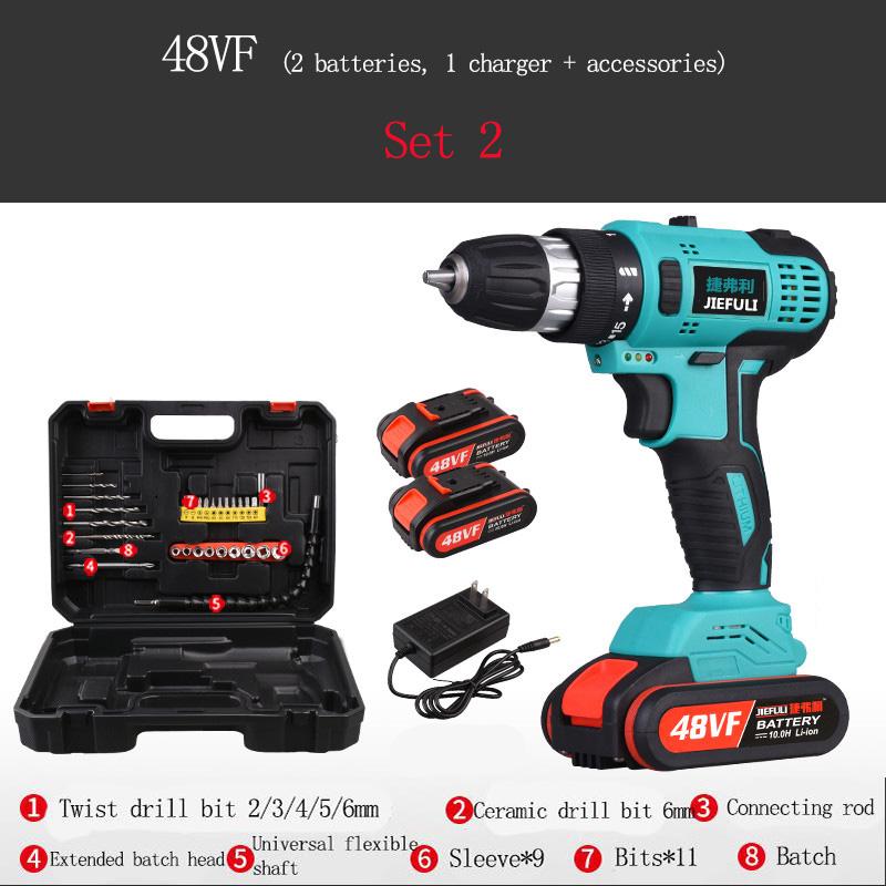 10 Styles High-power Electric Drill Multi-function Cordless Lithium Electric Drill 36V/48V Polishing and Grinding Machine with Two Batteries