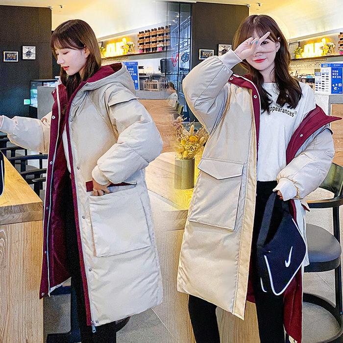 Winter Fashion Over-the-knee Down Padded Jacket Women Mid-length Loose Large Size Hooded Thick Warm Cotton Jacket