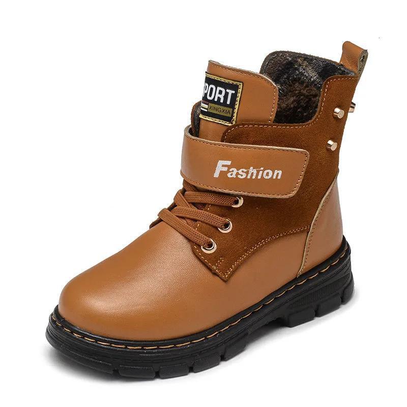 Children Thick Soled Snow Boots Boys Casual Cotton Shoes Winter Warm Leather Boots Plus Size Father and Son Martin Boots