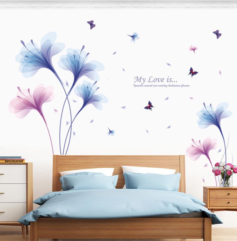 Dream Orchid Bedroom Living Room TV Background Wall Sticker Environmental Mural Removable Paper