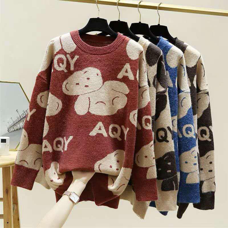 Autumn Winter  Women Fashion Sweater Casual Knitting Sweater Mid-length Pullovers Loose Casual Long Sleeve Sweater