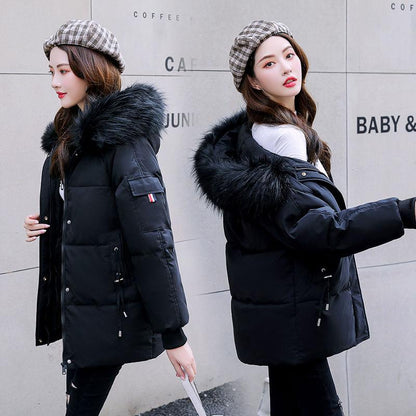 Cotton-padded Jacket Women's Mid-length Student Korean Winter Clothes Thick Padded Jacket Large Fur Collar Loose Padded Jacket Bread Clothes