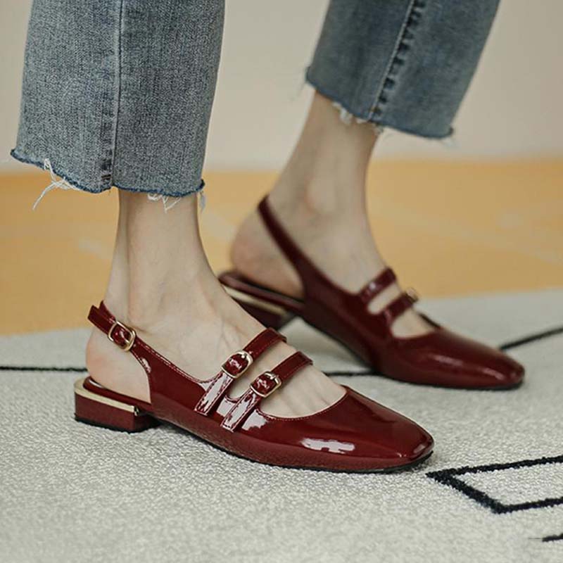 Single Shoes Women Summer All-match Square Toe Gentle Evening Breeze Low Thick Heel Small Fragrance Mary Jane Shoes