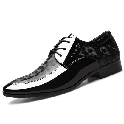 Men's Leather Shoes Business Casual Glossy Lacing Dress Leather Shoes Men's Moccasin Shoes Youth Formal Footwear Black Pointed Toe Wedding Shoes