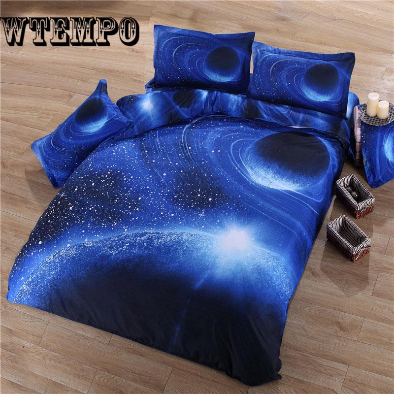 3D Bedding Sets Universe Outer Space Blue Galaxy Quilt Duvet Cover Bed Sheet Sell Pillowcase