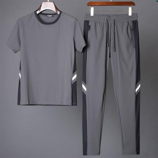 Silky Soft Q Elastic Ultra-thin Quick-drying Ice Silk Two-piece Summer High-end Men's Casual Sports Suit Trend