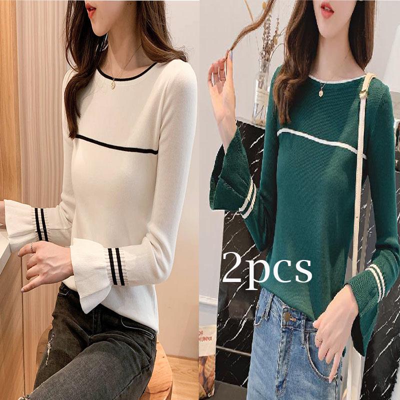 Autumn and Winter Women Sweater All-match Bell Sleeved Shirt Slim One-neck Female Pullover Jumpers