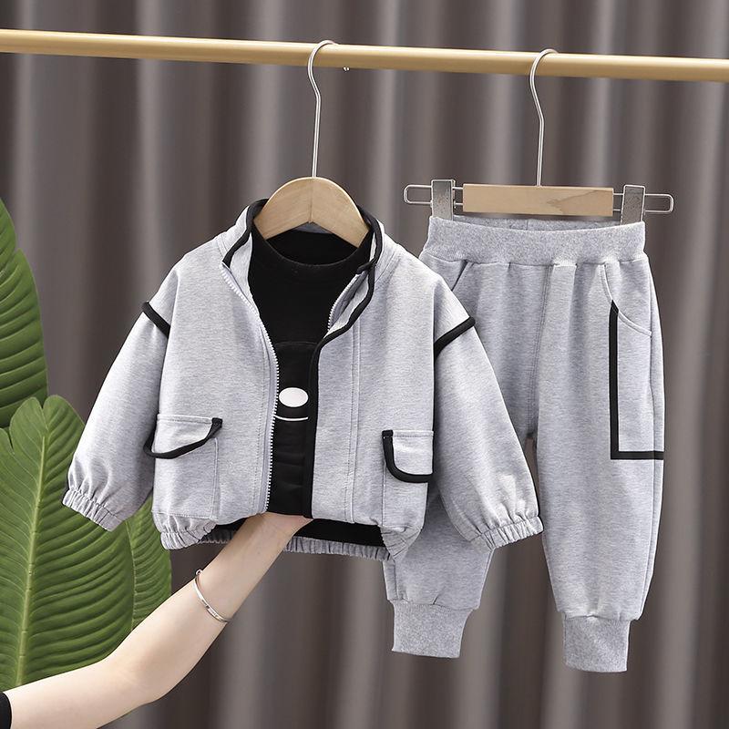 Boys and Girls Spring and Autumn Suits Korean Sports Suit Loose Solid Color Casual Suit Three-piece Sets