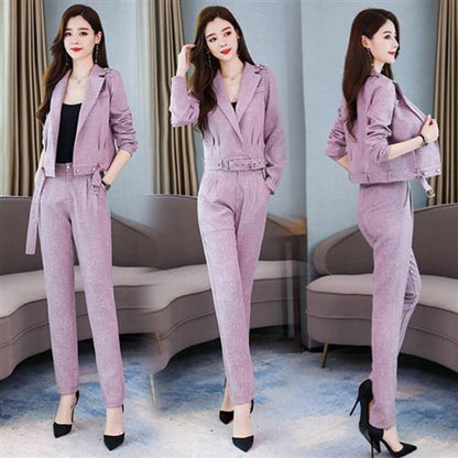 Thin Suit Spring and Autumn Women's Temperament Two-piece Casual Suit Short Jacket Straight-leg Pants Work Wear Slim Slimming Ladies Suit