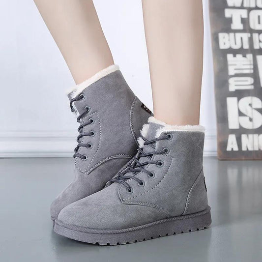 Women's Autumn and Winter Plush Thickened Snow Boots Solid Color Cotton Boots Flat Heel Short Tube Martin Boots