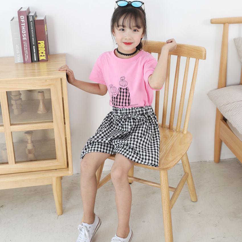 2PCS Children Clothing Set Spring Summer Girls Suits Bow Printing Short Sleeve Tops + Pants Clothing Set