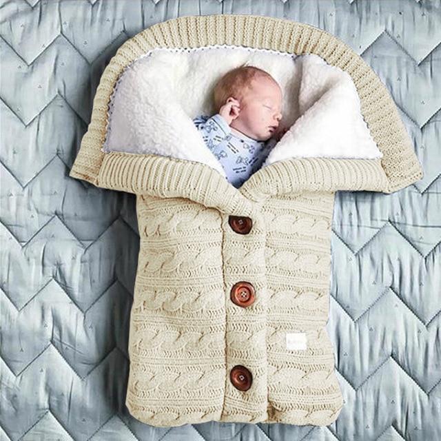 Newborn Baby Winter Warm Sleeping Bag Infant Button Knit Swaddle Wrap Swaddling Stroller Wrap Toddler Blanket Baby Sleeping Bag