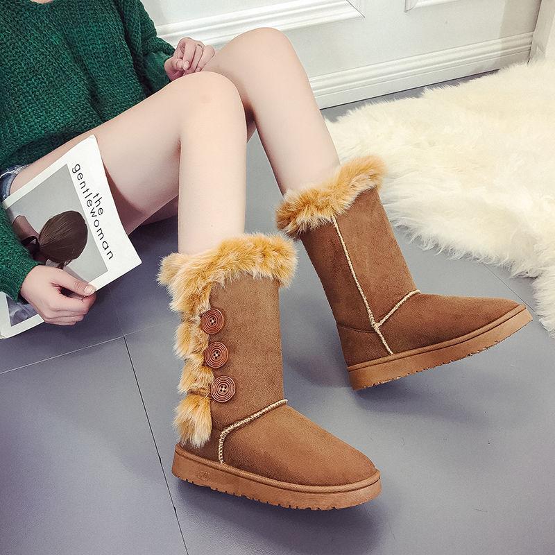 Fashion Short-Tube Snow Boots Women's Shoes Booties Rabbit Ears Rhinestone Non-Slip Wear-Resistant Plus Velvet Thickening Winter Warm