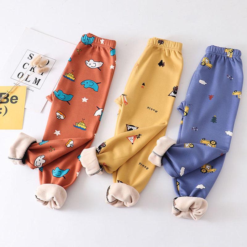 Children's Warm Long Trousers Plus Velvet Thickening for Boys and Girls In Autumn and Winter Milk Silk Warm Pants Baby Pajamas Home