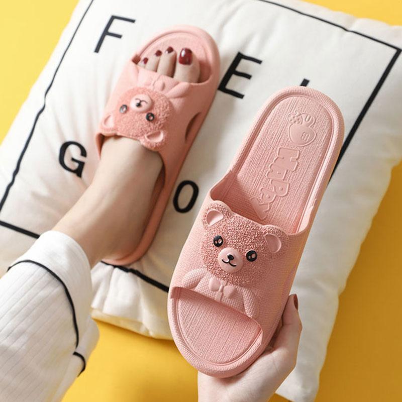 Women's Home Slippers Summer Indoor Bath Couple Bathroom Non-slip Unisex Sandals and Slippers Cute Bear Flip Flops