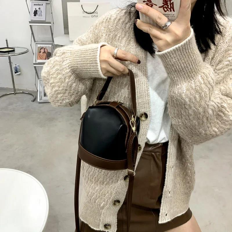 Bucket Bag Shoulder Messenger Bags Casual Female Crossbody Bags Portable PU Leather Multi-Layer Large Capacity Handbag