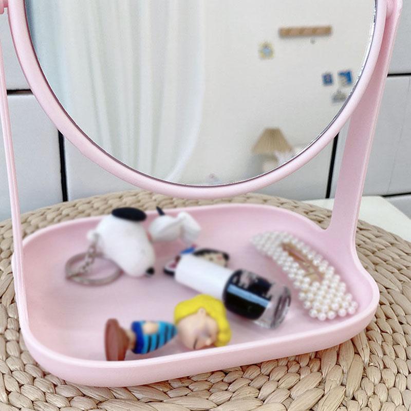 Women Makeup Mirror with Storage Box Integrated Desktop Makeup Mirror Vanity Mirror Bedroom Dormitory