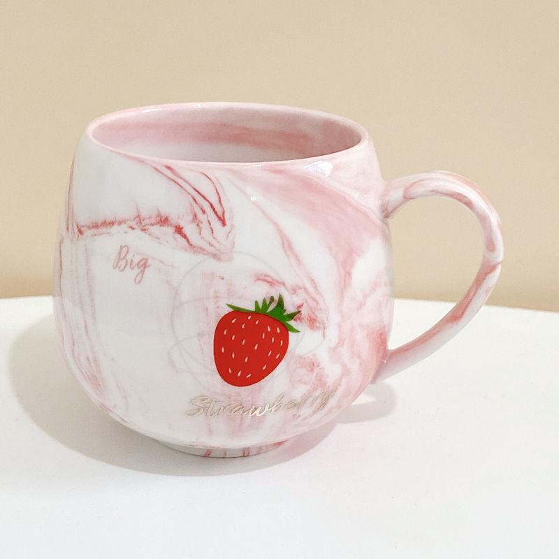 Creative Cartoon Ceramic Cup Female Student Dormitory Water Cup Cute Strawberry Mug Home Milk Breakfast Cup Spoon