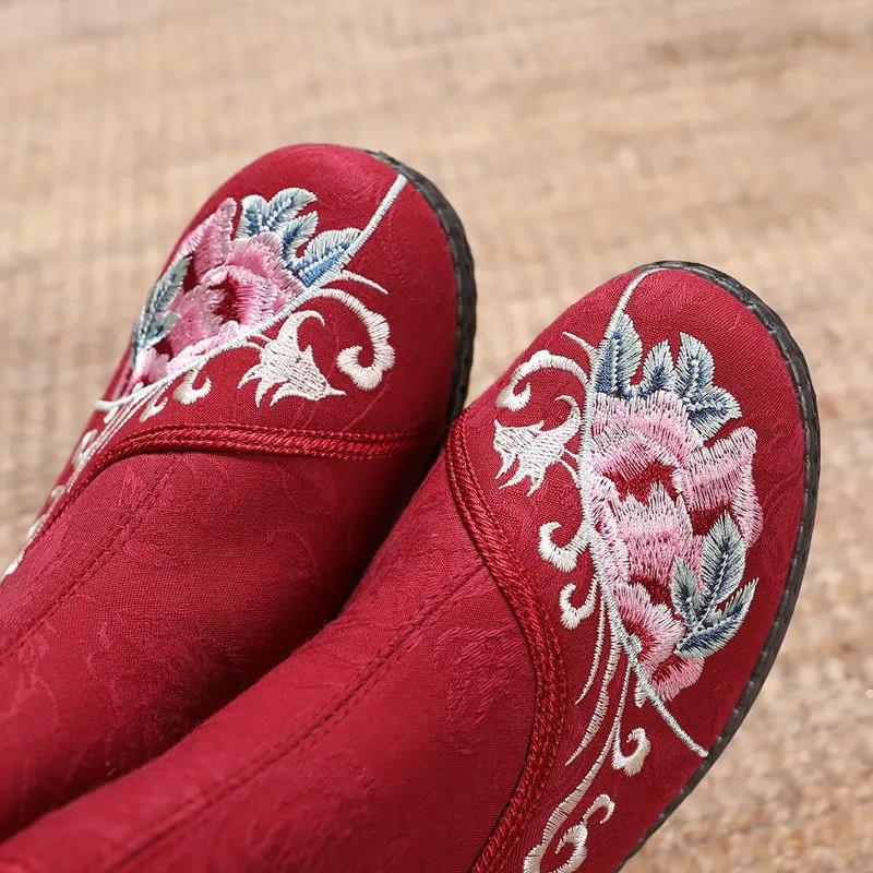 Winter Embroidered Cotton Boots Women Plus Velvet To Keep Warm Ethnic Style Embroidered Cotton Shoes Women Mid-boots