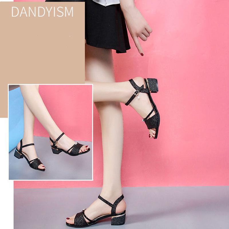 Women's Summer Mid-heel Sandals All-match Fashionable Women's Shoes with Thick Heels Korean Style Open Toe Buckle Women's High Heels