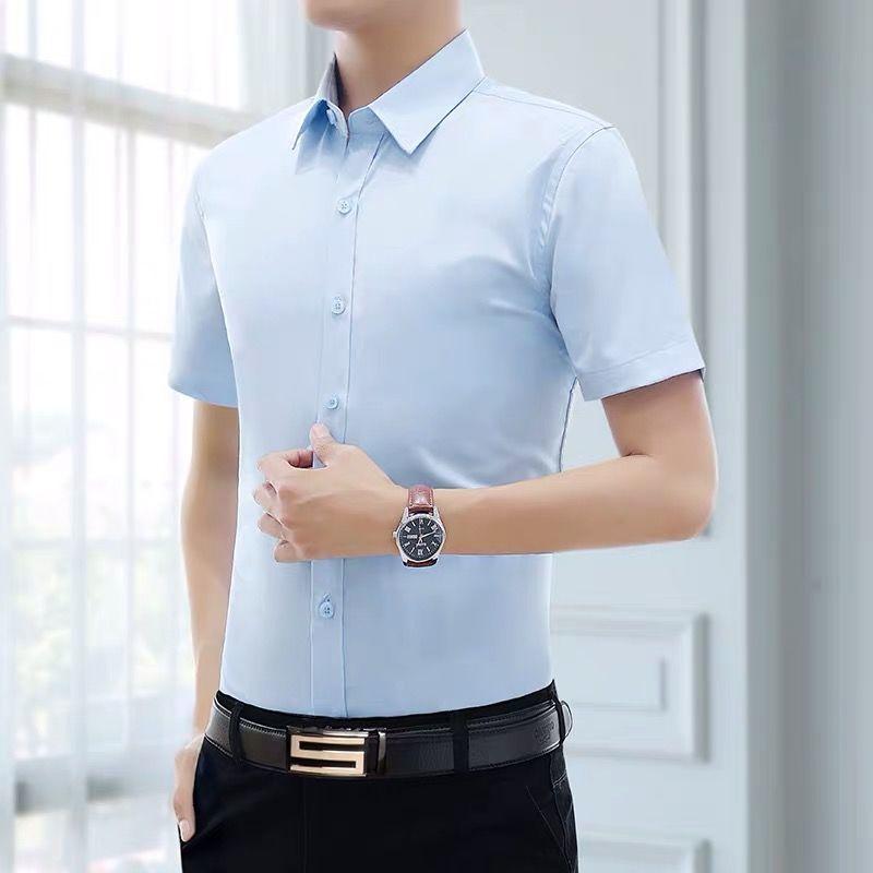 Four-piece Summer White Shirt Men's Short-sleeved Slim Thin Shirt Business Professional Formal Wear Overalls