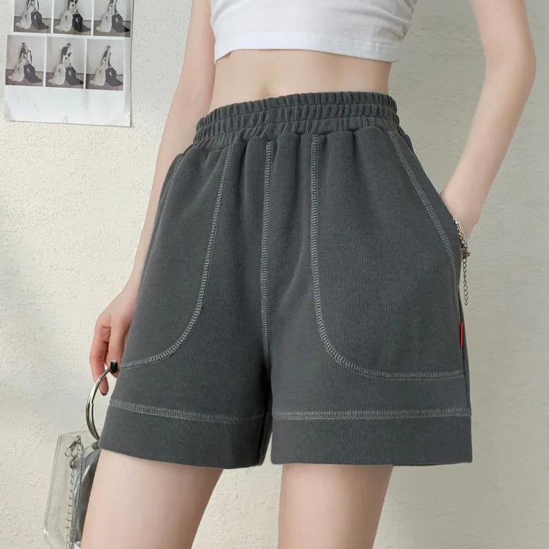 Women's Cotton Shorts Summer Casual Loose Sports Korean Students Elastic Waist A-line Wide Legs Wear Thin Ins Cute Girl Fitness Jogging Pants