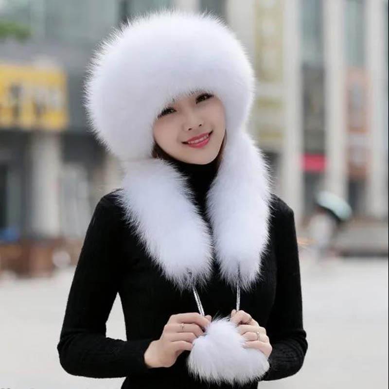 Hat Women Winter Faux Fur Fox Fur Hat Thick Warm Russian Snow Cap