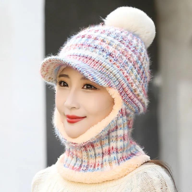 Winter Hats and Scarves 2-piece Woolen Cold-proof Earmuffs Plus Velvet Thick Warm Knitted Hat