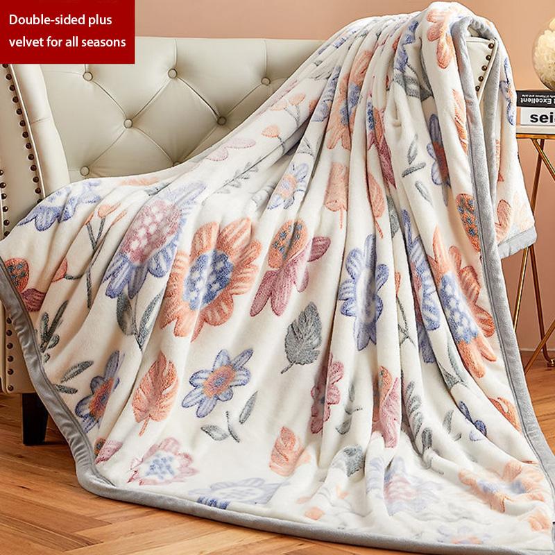 Coral Fleece Blanket Double-sided Plus Fleece Snowflake Fleece Blanket Towel Quilt Sofa Cover Blanket Nap Winter and Summer General